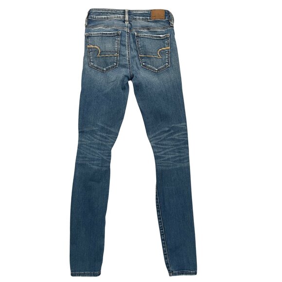 American Eagle Women’s Size 2 Distressed Skinny Jeans Next Level Stretch Blue - Picture 12 of 12